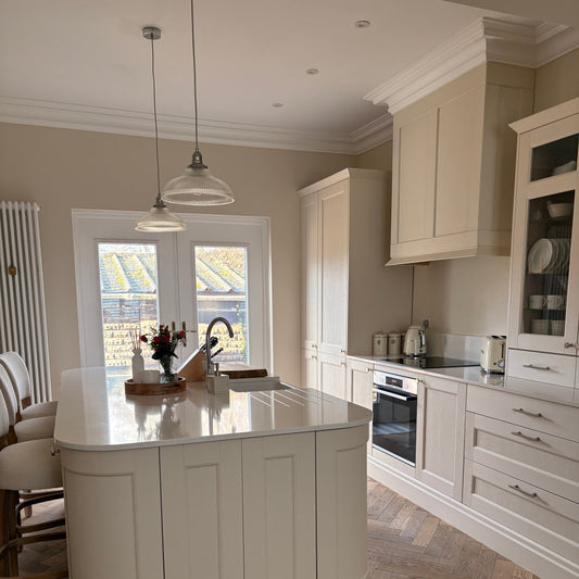 kitchen with victorian swan neck plaster coving installed