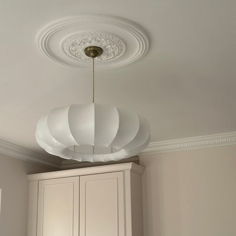victorian ornate plaster ceiling rose fitted in bedroom