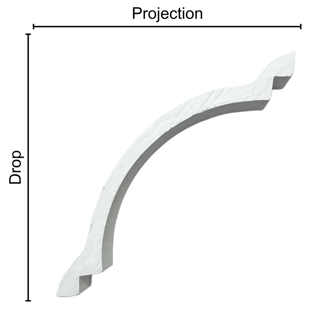 Technical diagram showing coving projection and drop: projection 120mm, drop 120mm