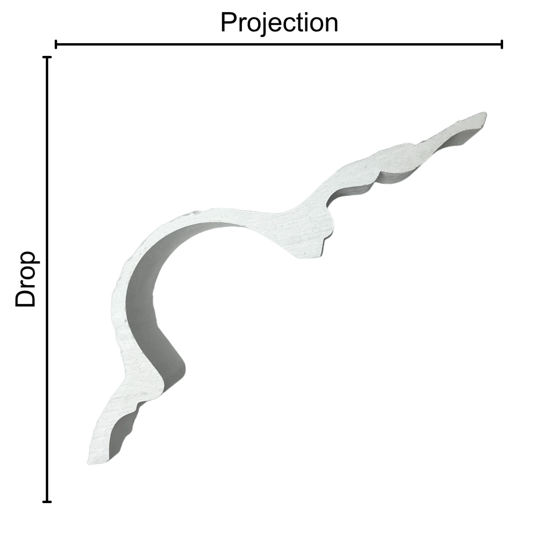 Technical diagram showing coving projection and drop: projection 190mm, drop 170mm