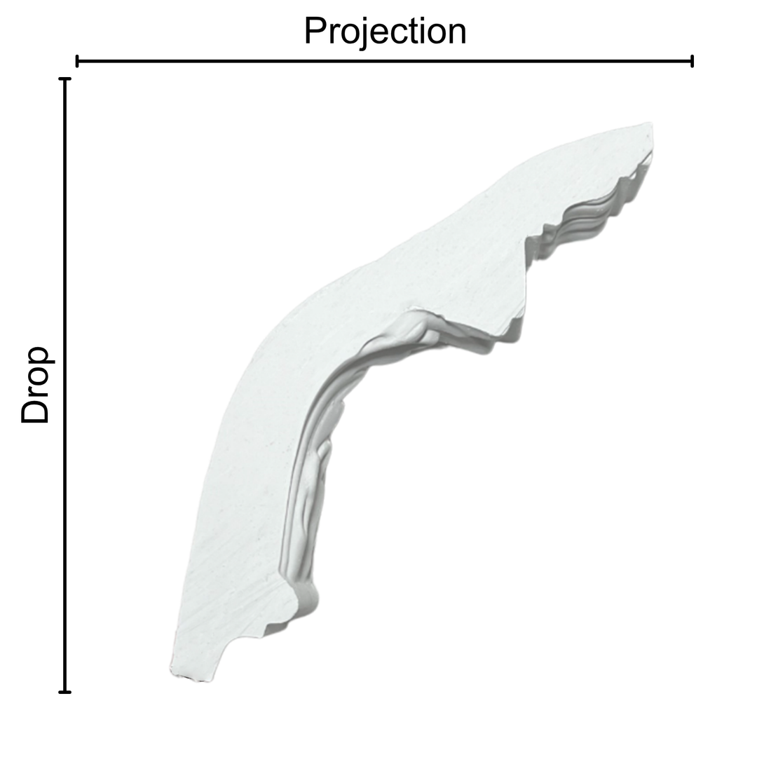 Technical diagram showing coving projection and drop: projection 115mm, drop 170mm