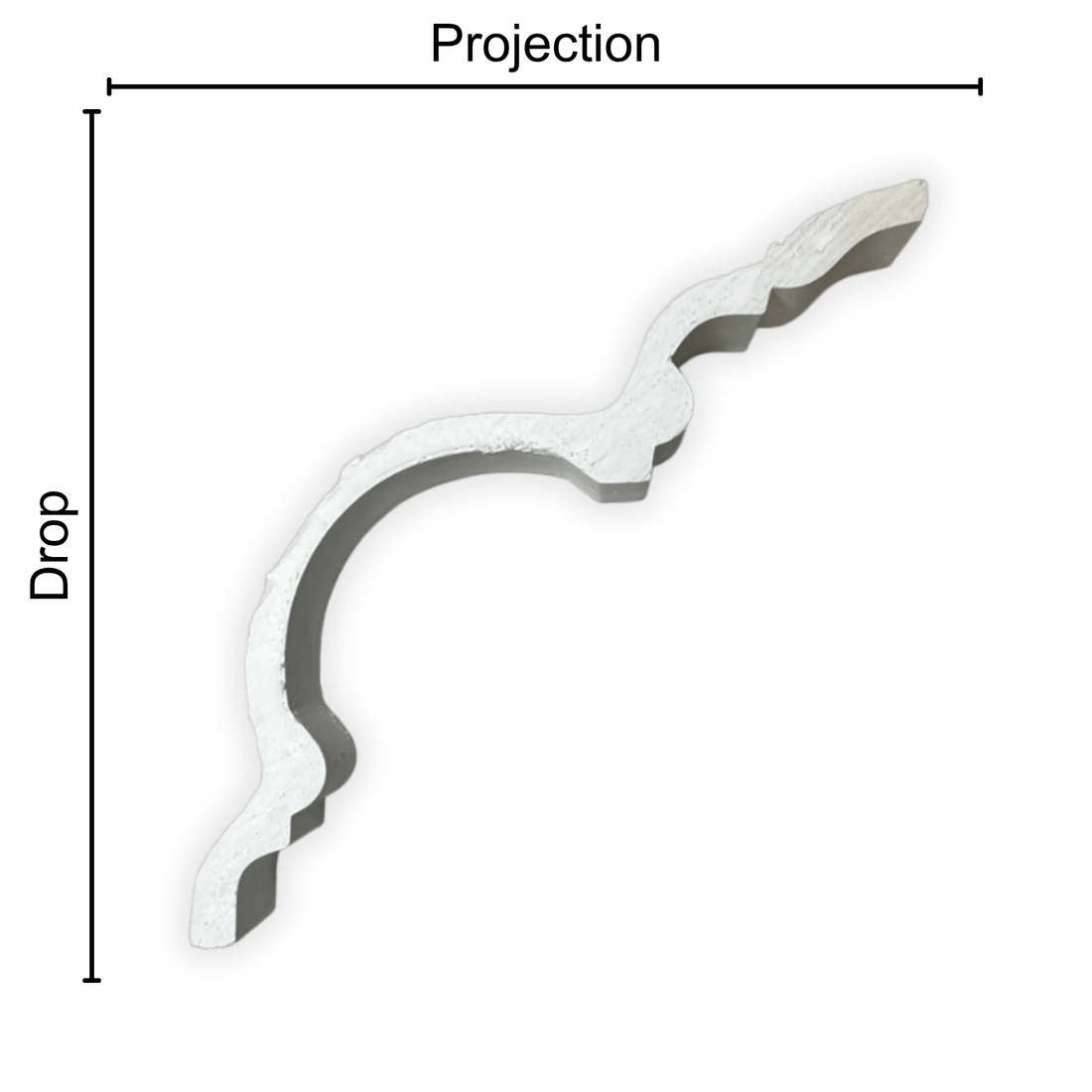 Technical diagram showing coving projection and drop: projection 170mm, drop 130mm