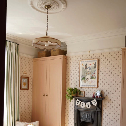 bedroom with plaster ceiling rose and swan neck coving fitted