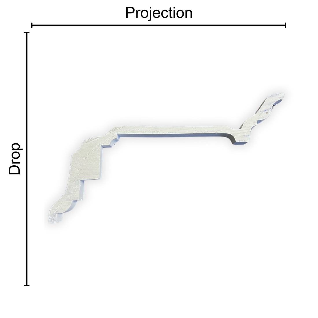 Technical diagram showing coving projection and drop: projection 225mm, drop 150mm