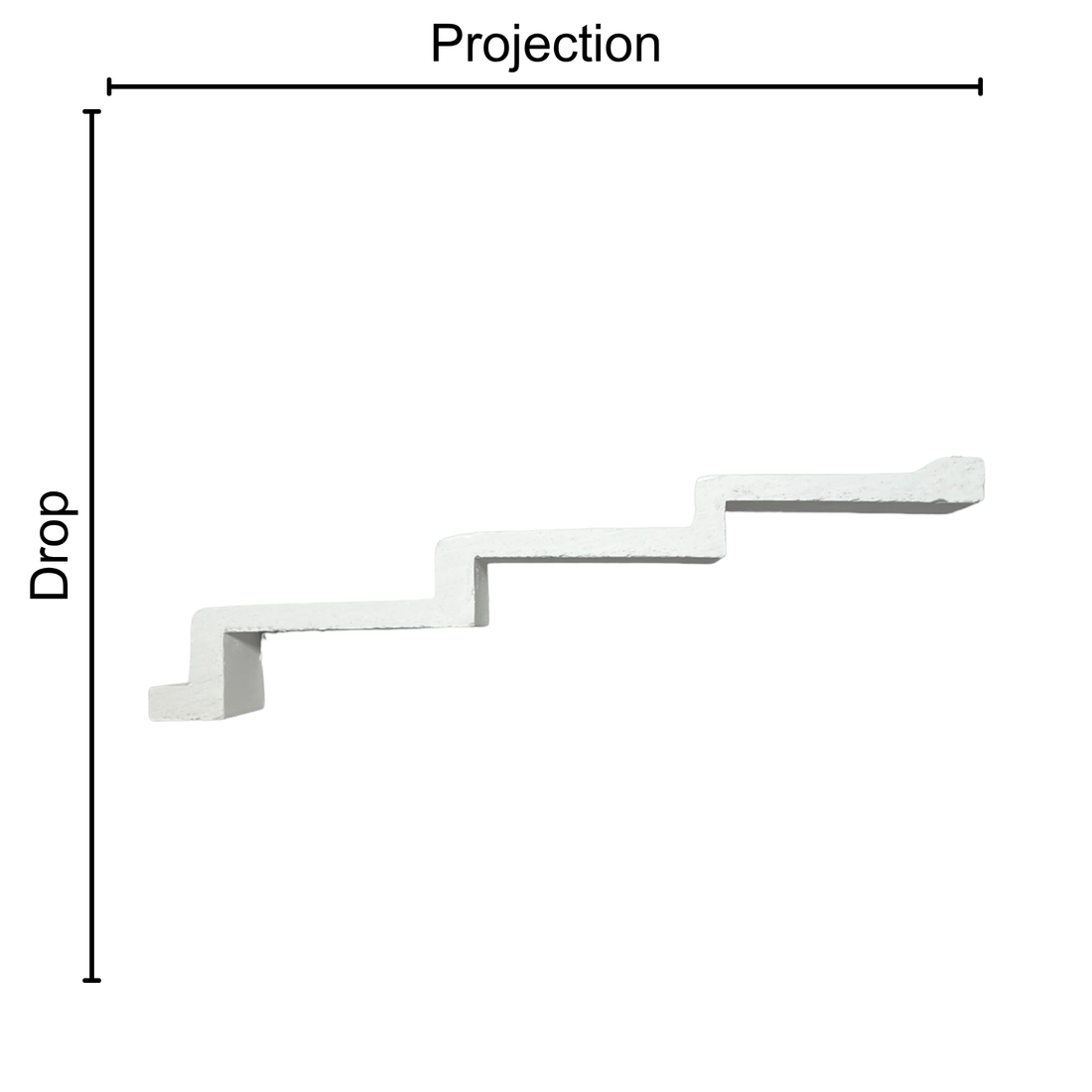 Technical diagram showing coving projection and drop: projection 280mm, drop 90mm