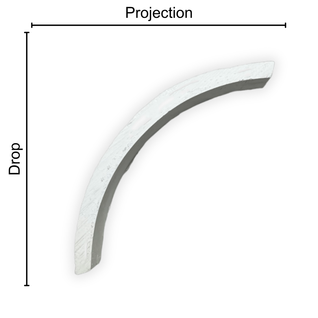 Technical diagram showing coving projection and drop: projection 120mm, drop 120mm
