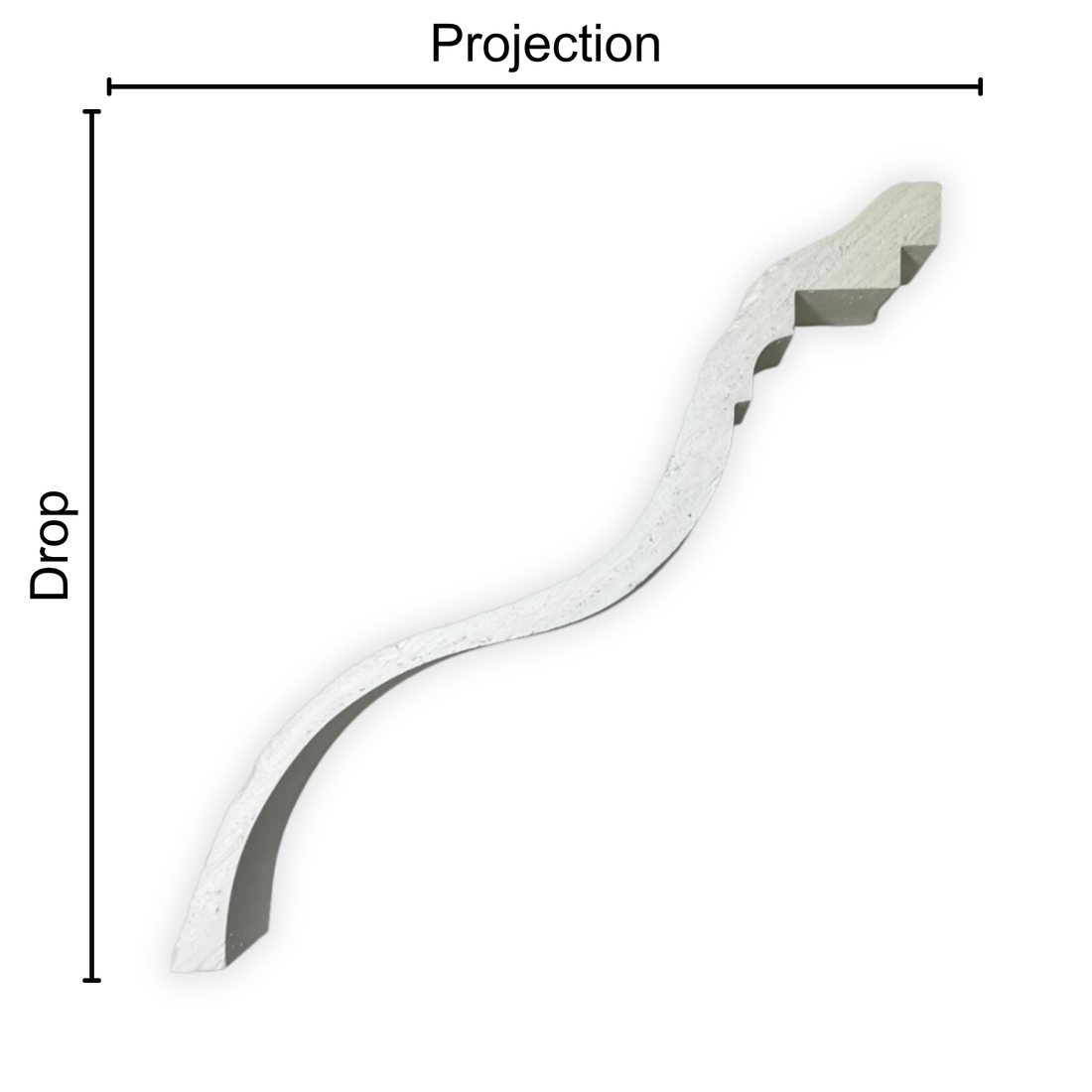 Technical diagram showing coving projection and drop: projection 180mm, drop 190mm