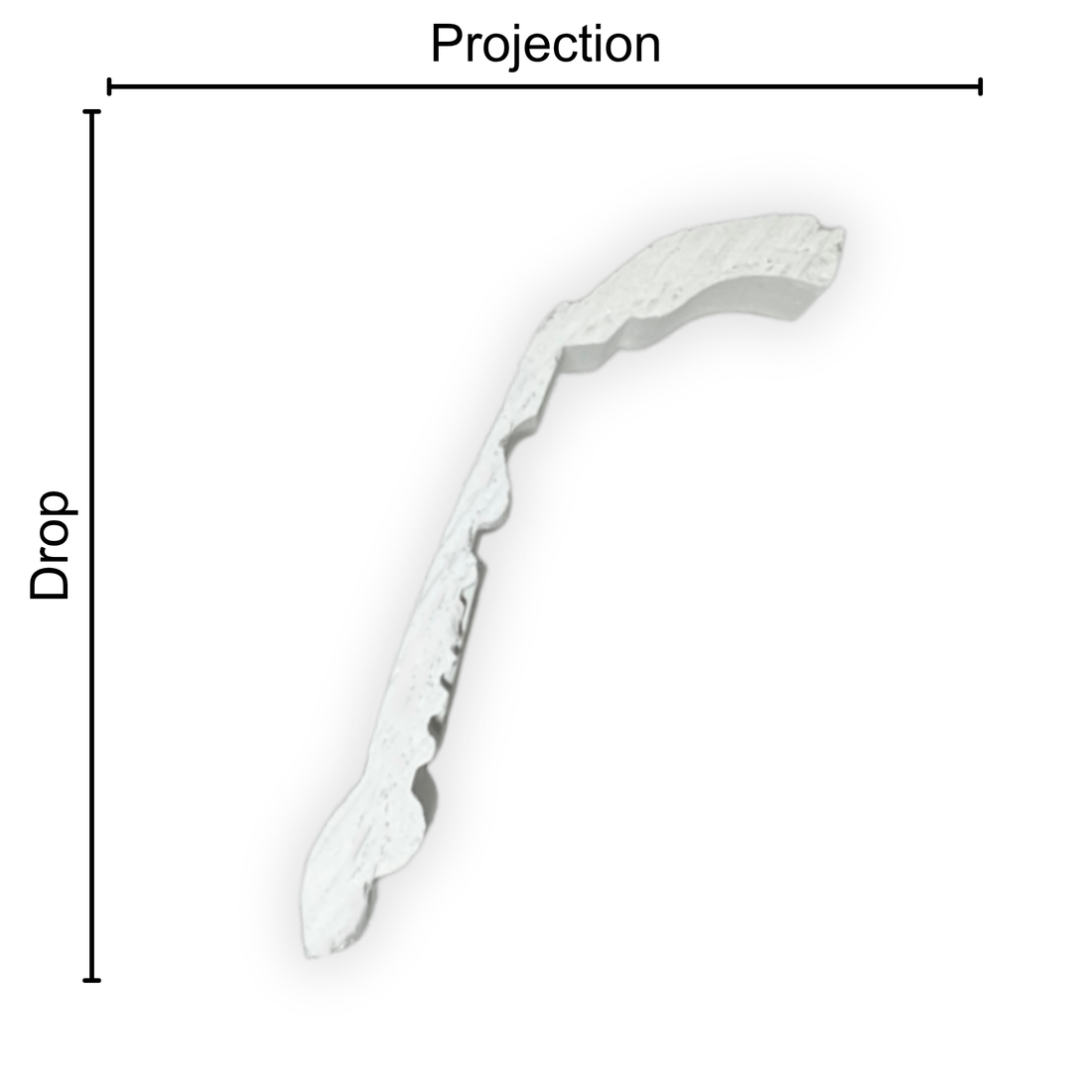 Technical diagram showing coving projection and drop: projection 80mm, drop 100mm