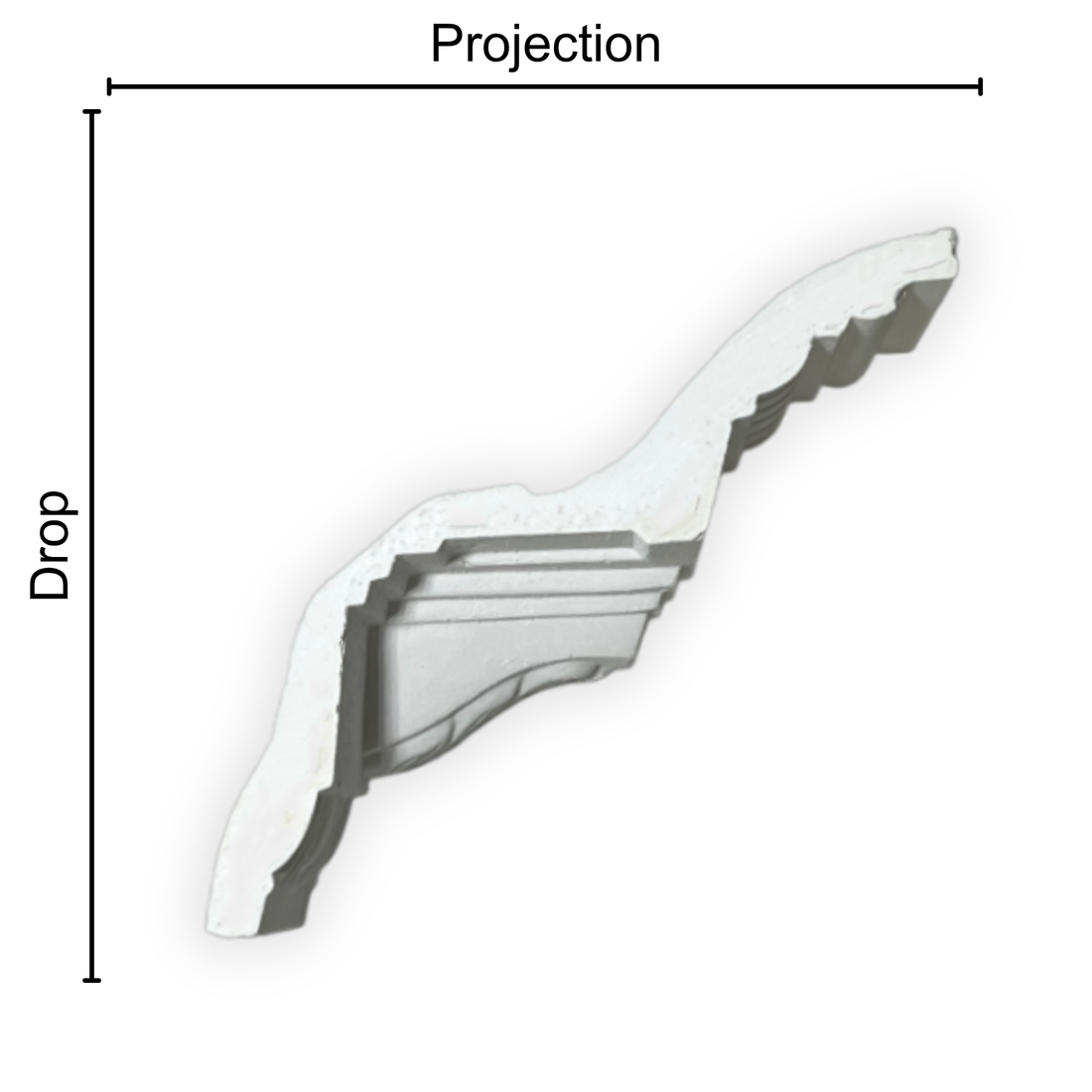 Technical diagram showing coving projection and drop: projection 95mm, drop 95mm