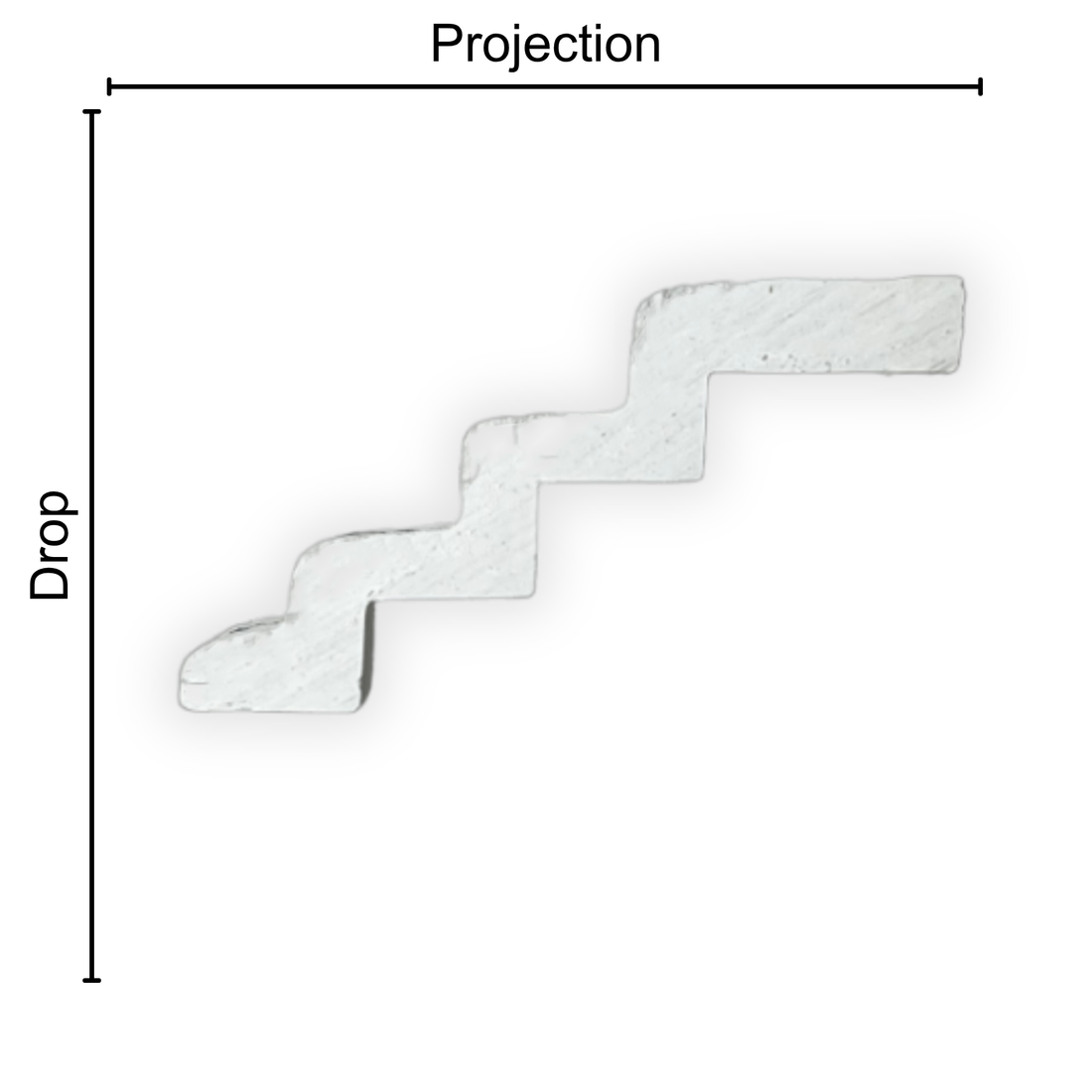 Technical diagram showing coving projection and drop: projection 60mm, drop 95mm