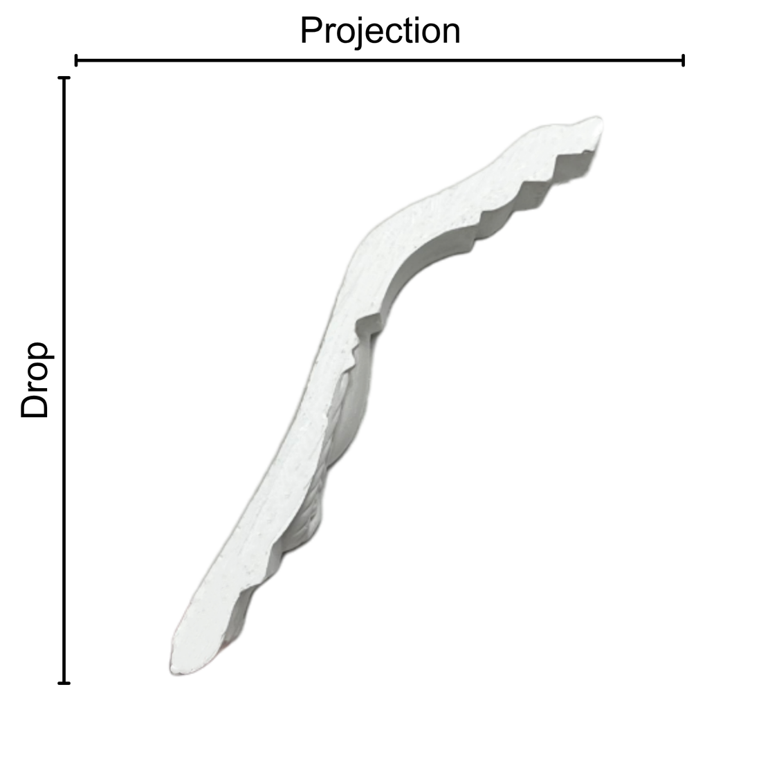 Technical diagram showing coving projection and drop: projection 80mm, drop 100mm