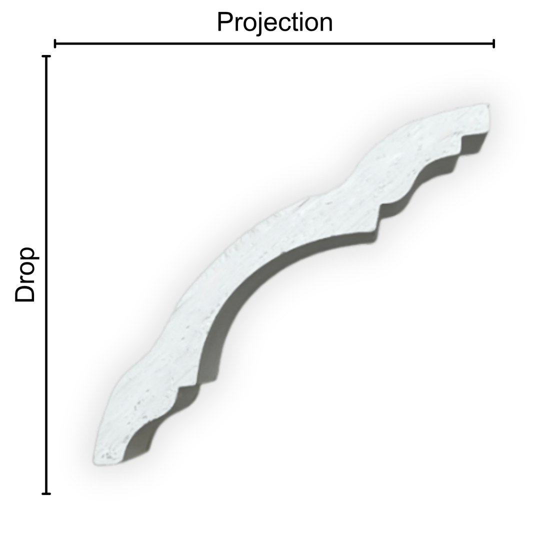 Technical diagram showing coving projection and drop: projection 80mm, drop 90mm