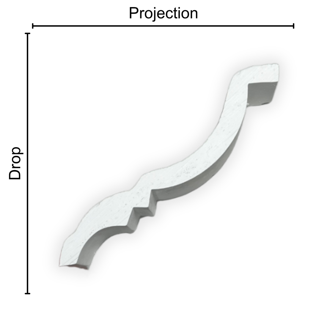 Technical diagram showing coving projection and drop: projection 110mm, drop 90mm