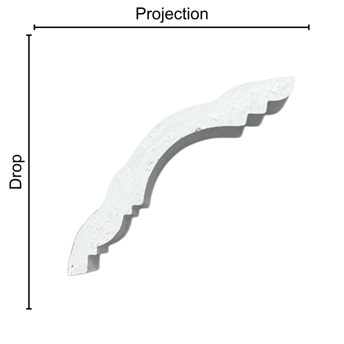 Technical diagram showing coving projection and drop: projection 85mm, drop 80mm