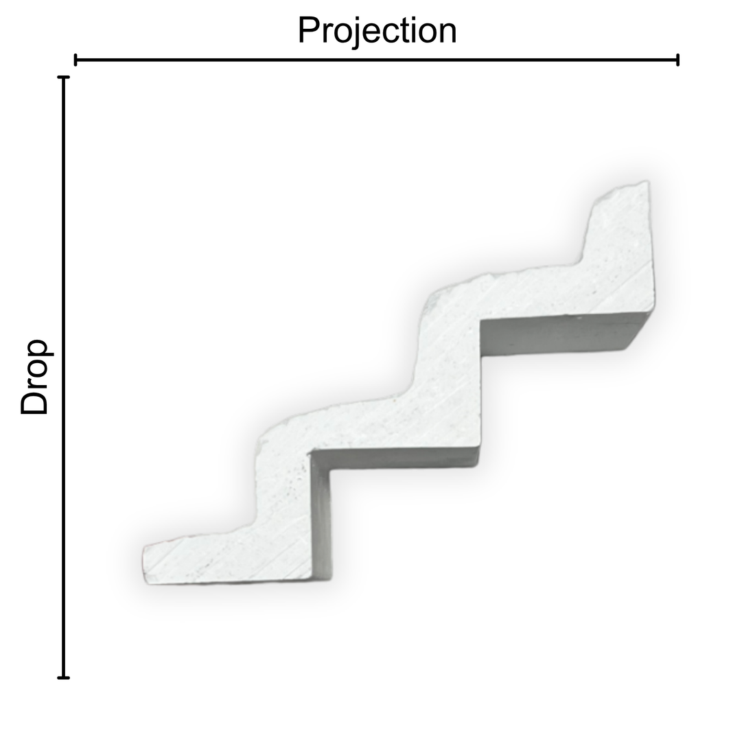 Technical diagram showing coving projection and drop: projection 80mm, drop 120mm