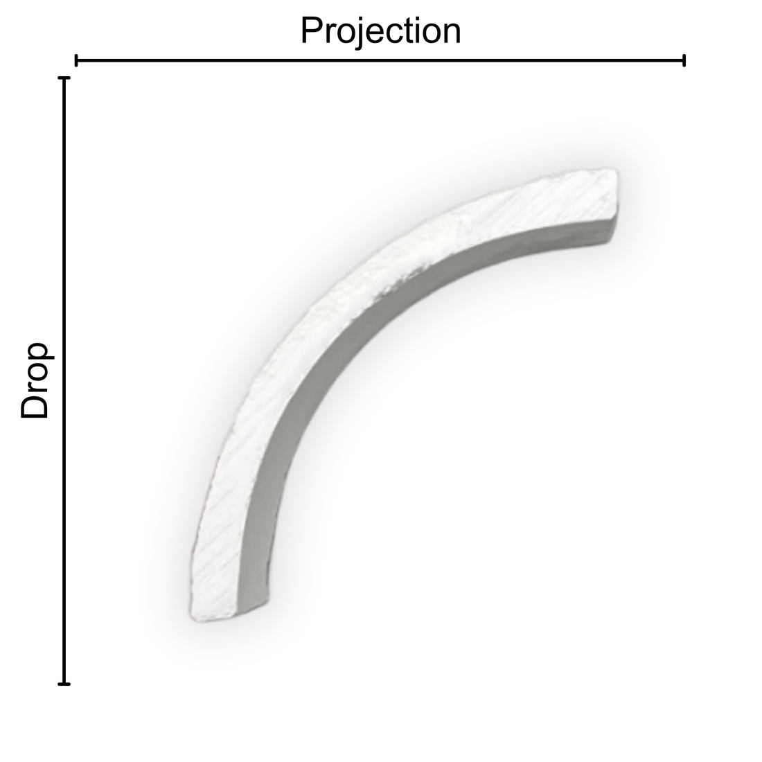 Technical diagram showing coving projection and drop: projection 75mm, drop 75mm