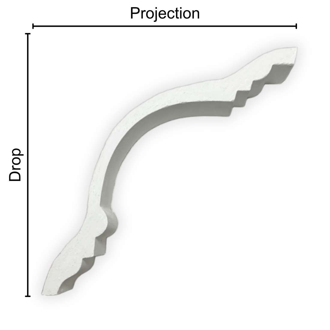 Technical diagram showing coving projection and drop: projection 130mm, drop 140mm