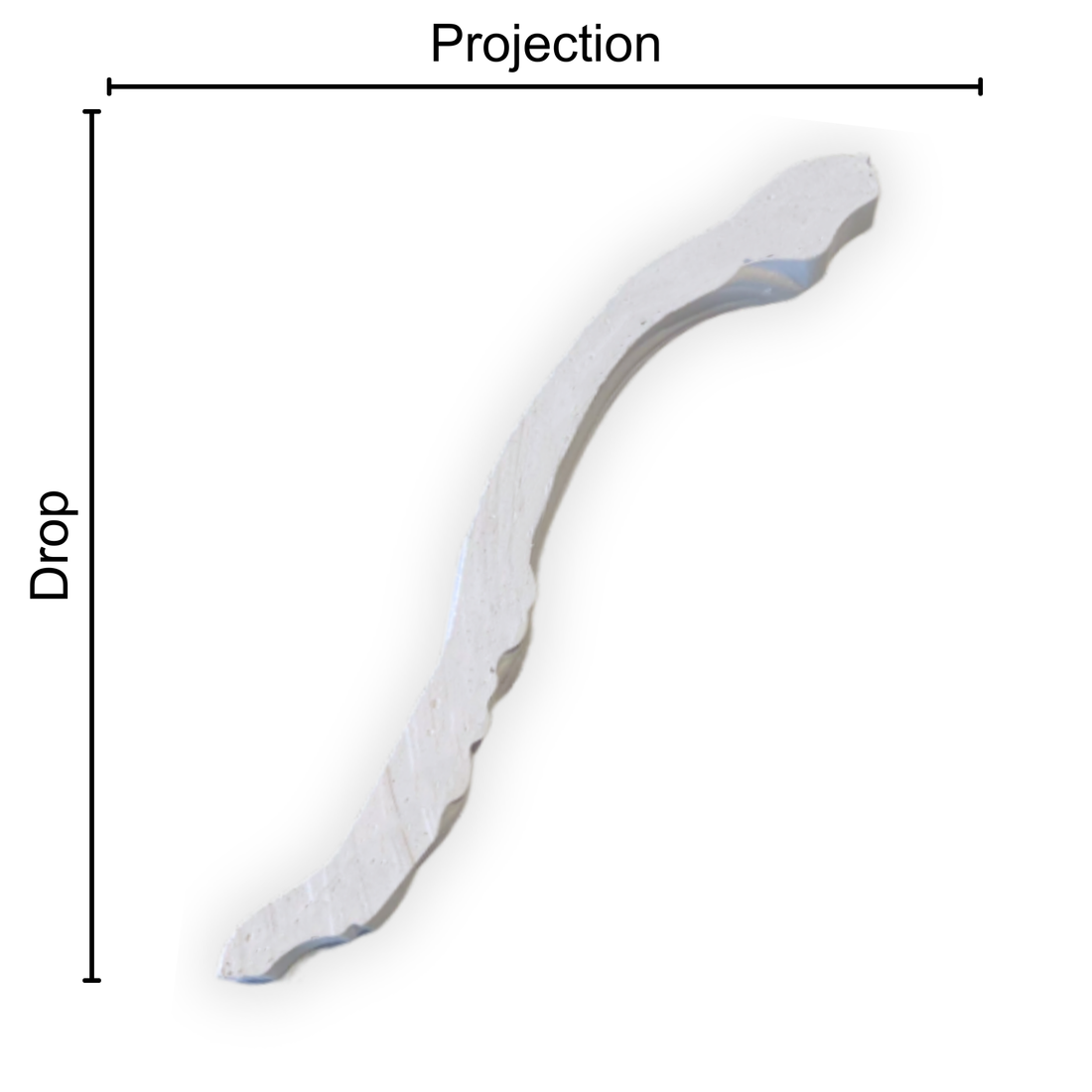 Technical diagram showing coving projection and drop: projection 115mm, drop 120mm