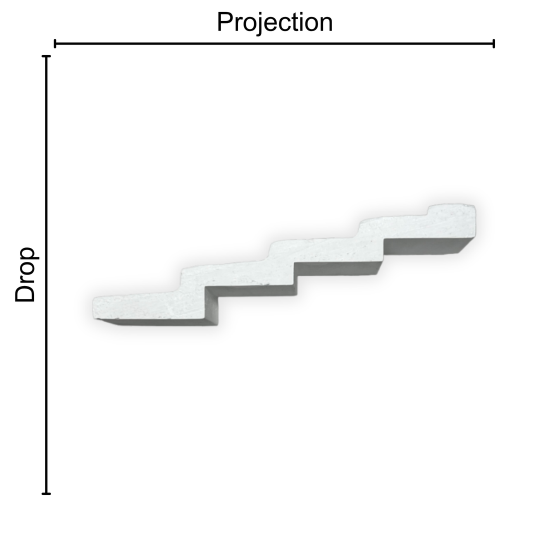 Technical diagram showing coving projection and drop: projection 170mm, drop 50mm