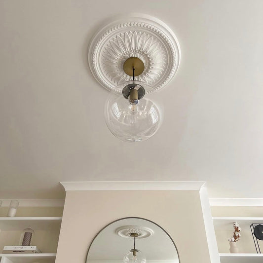 close up acanthus plaster ceiling rose in living room
