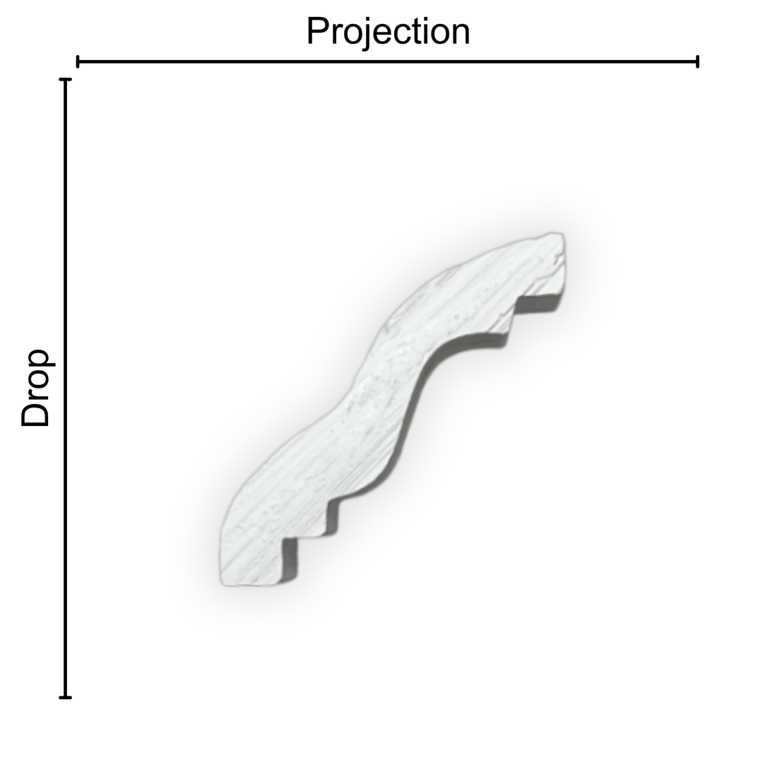 Technical diagram showing coving projection and drop: projection 60mm, drop 60mm