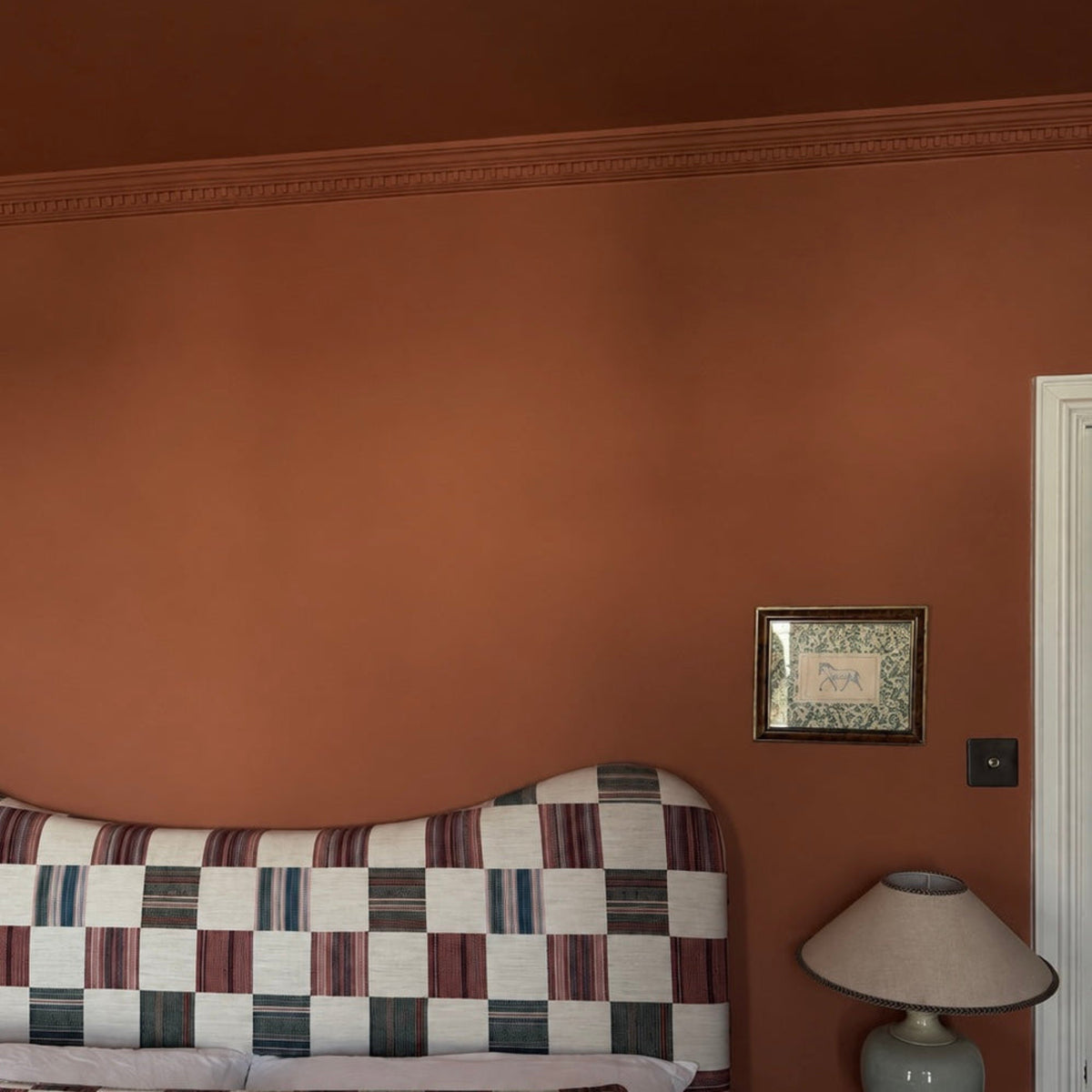 Dentil coving installed in warm main bedroom
