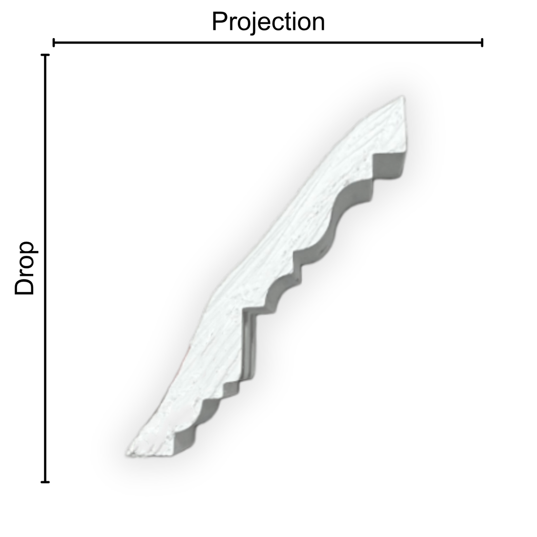 Technical diagram showing coving projection and drop: projection 60mm, drop 75mm
