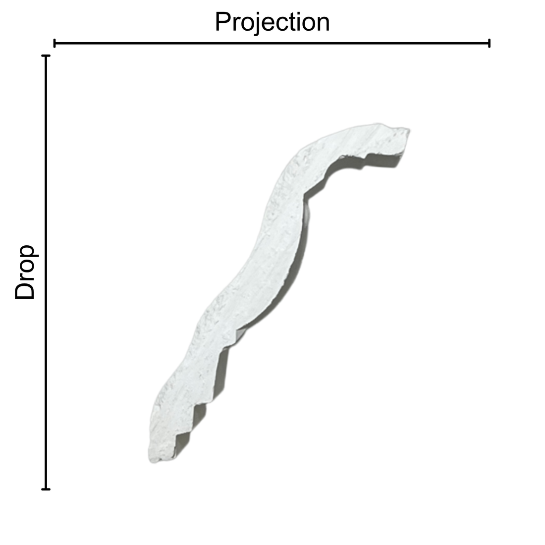 Technical diagram showing coving projection and drop: projection 65mm, drop 85mm