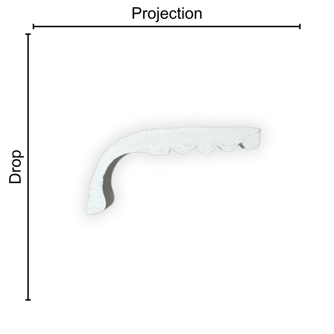 Technical diagram showing coving projection and drop: projection 90mm, drop 40mm
