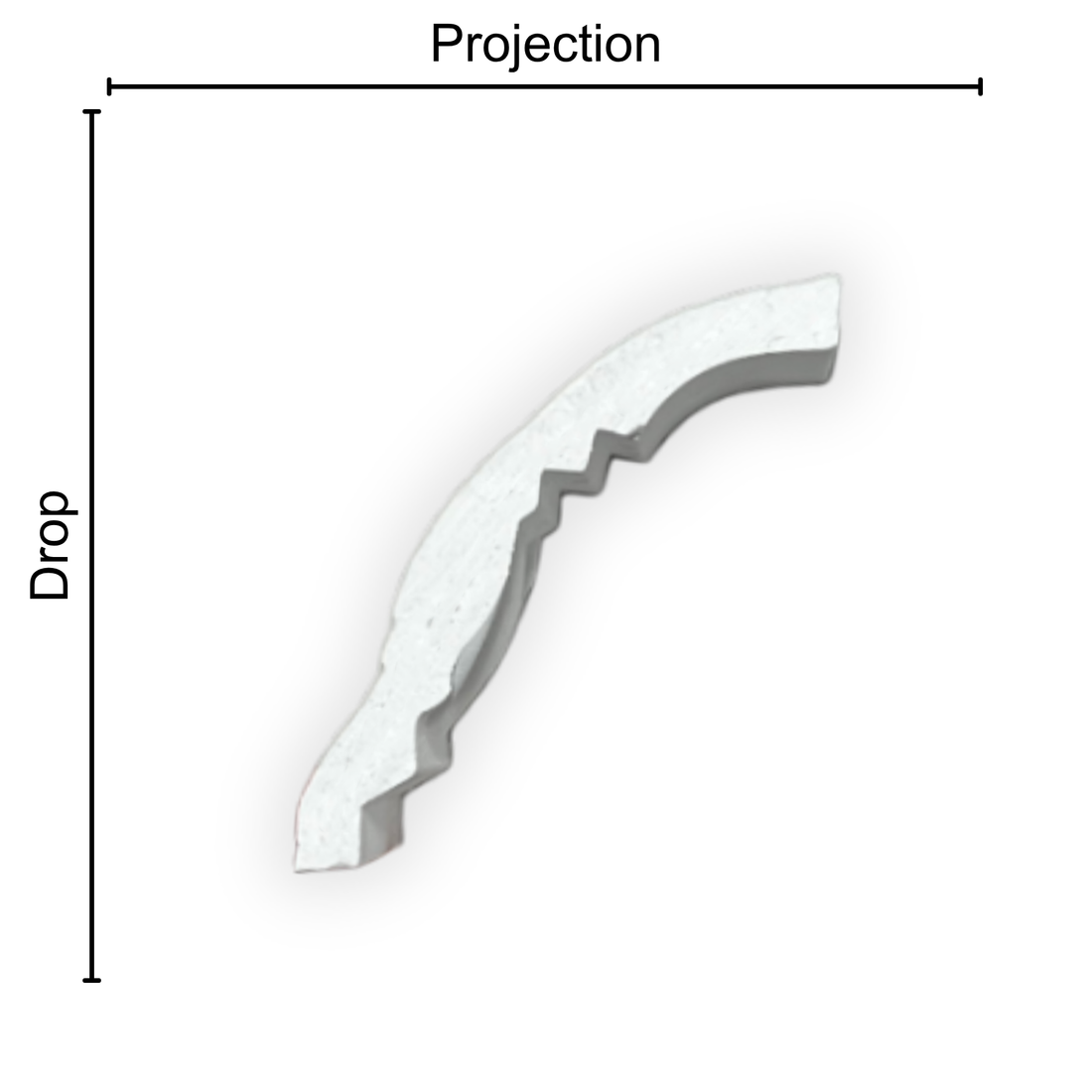 Technical diagram showing coving projection and drop: projection 60mm, drop 60mm