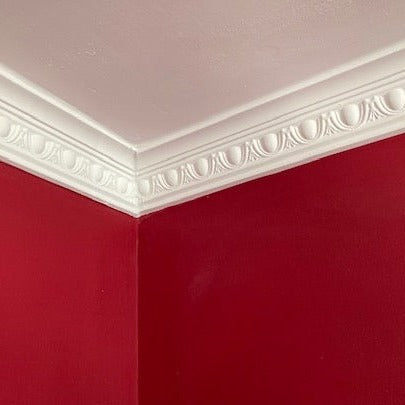 egg and dart plaster coving shown in red room