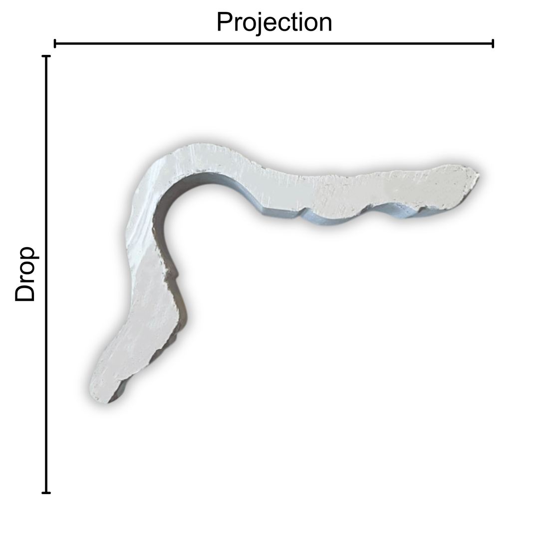 Technical diagram showing coving projection and drop: projection 100mm, drop 70mm