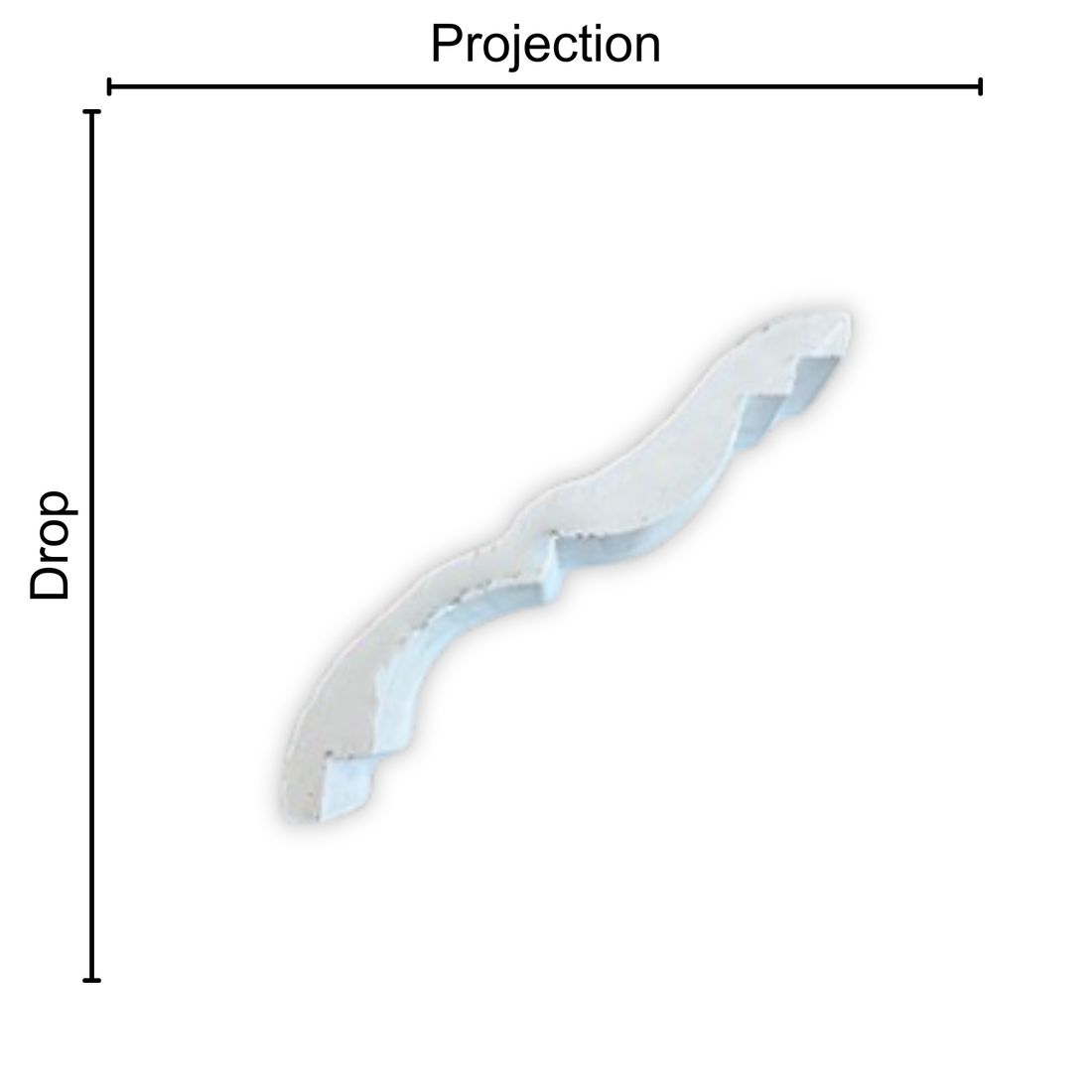 Technical diagram showing coving projection and drop: projection 70mm, drop 80mm
