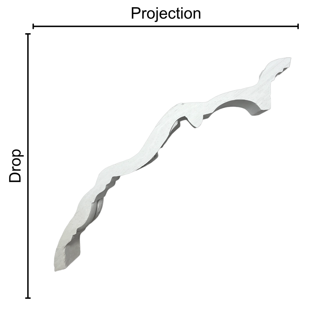Technical diagram showing coving projection and drop: projection 205mm, drop 235mm
