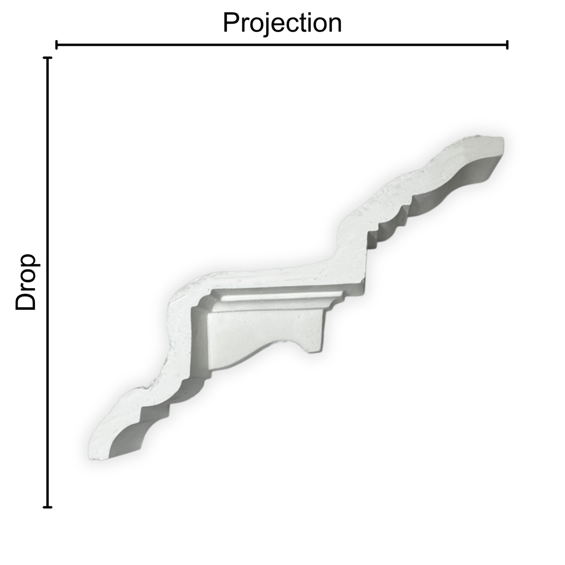 Technical diagram showing coving projection and drop: projection 190mm, drop 160mm