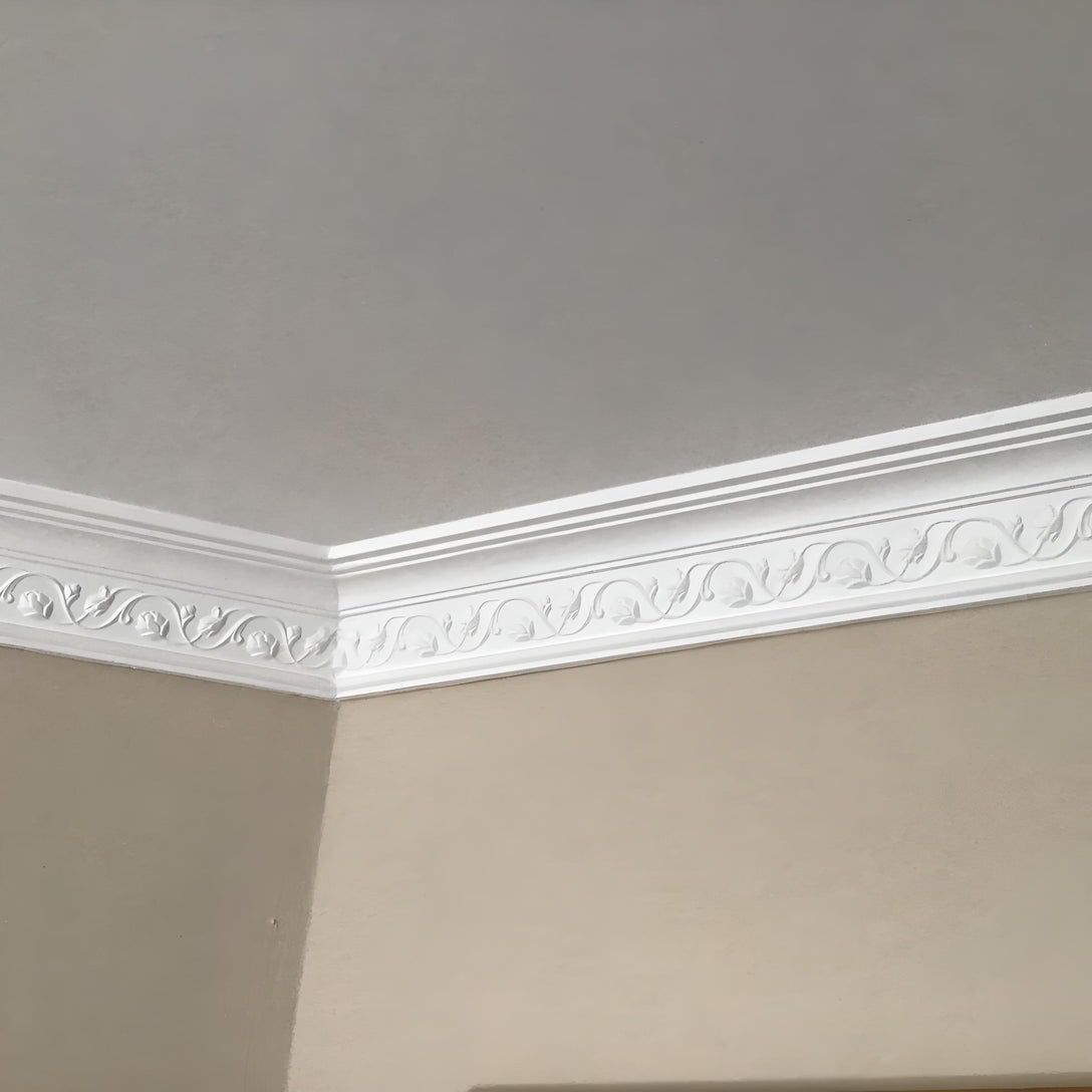 corner aspect of floral plaster cornice