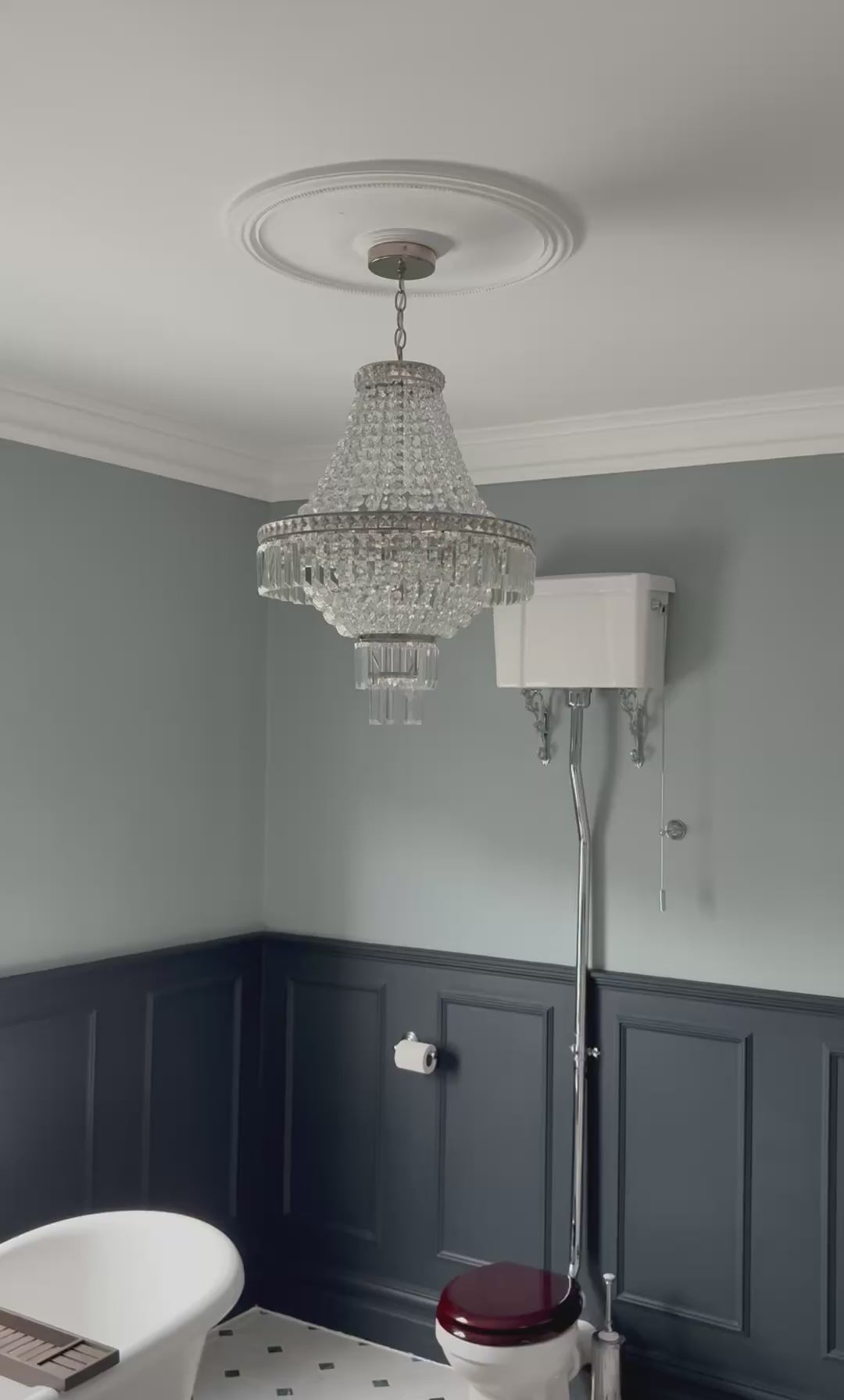 Plaster Ceiling Rose installed in Family Bathroom