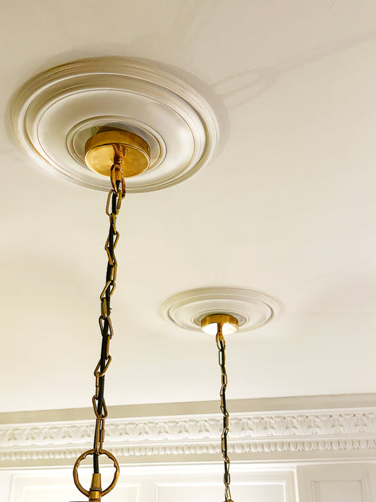 close up of victorian plaster ceiling rose fitted in kitchen