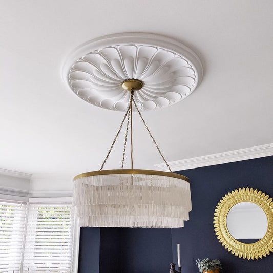 1930's Floral Style Plaster Ceiling Rose in natural lighting