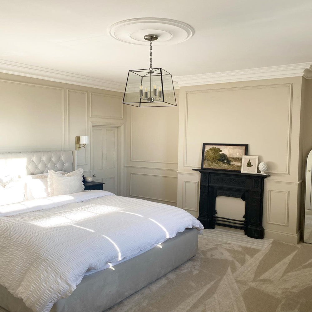 Plain Spun Plaster Ceiling Rose in furnished bedroom