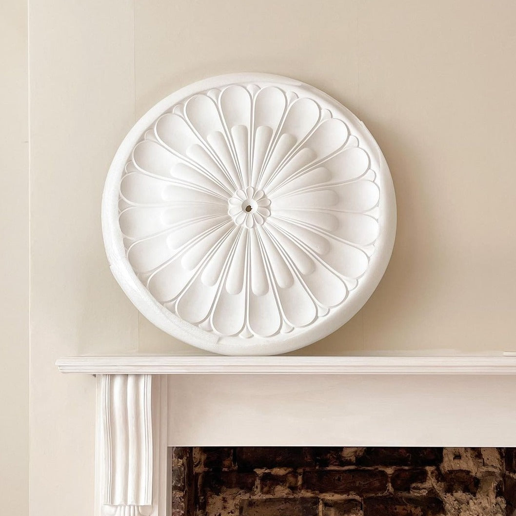 floral art deco plaster ceiling rose shown before fitting 680mm
