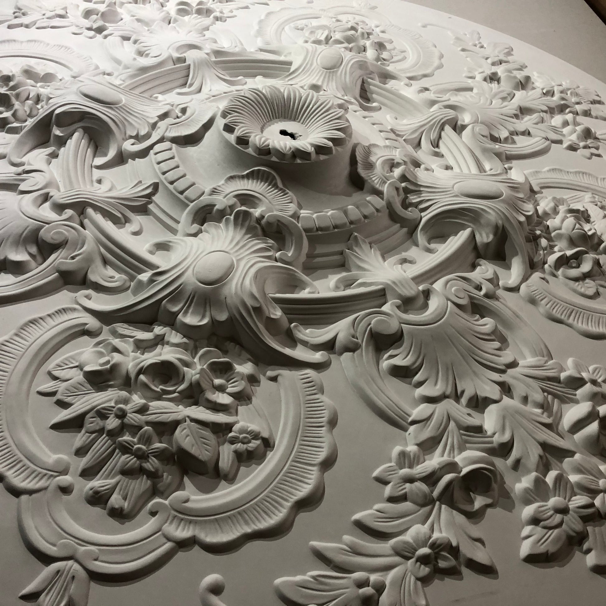 close up photo showing section of Extra large Victorian Floral Plaster Ceiling Rose Diameter 1140MM 