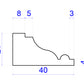 technical image showing Victorian Timber Panel Mould measurements 40mm x 21mm 