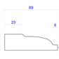 technical image showing Timber Architrave measurements 21mm x 69mm 