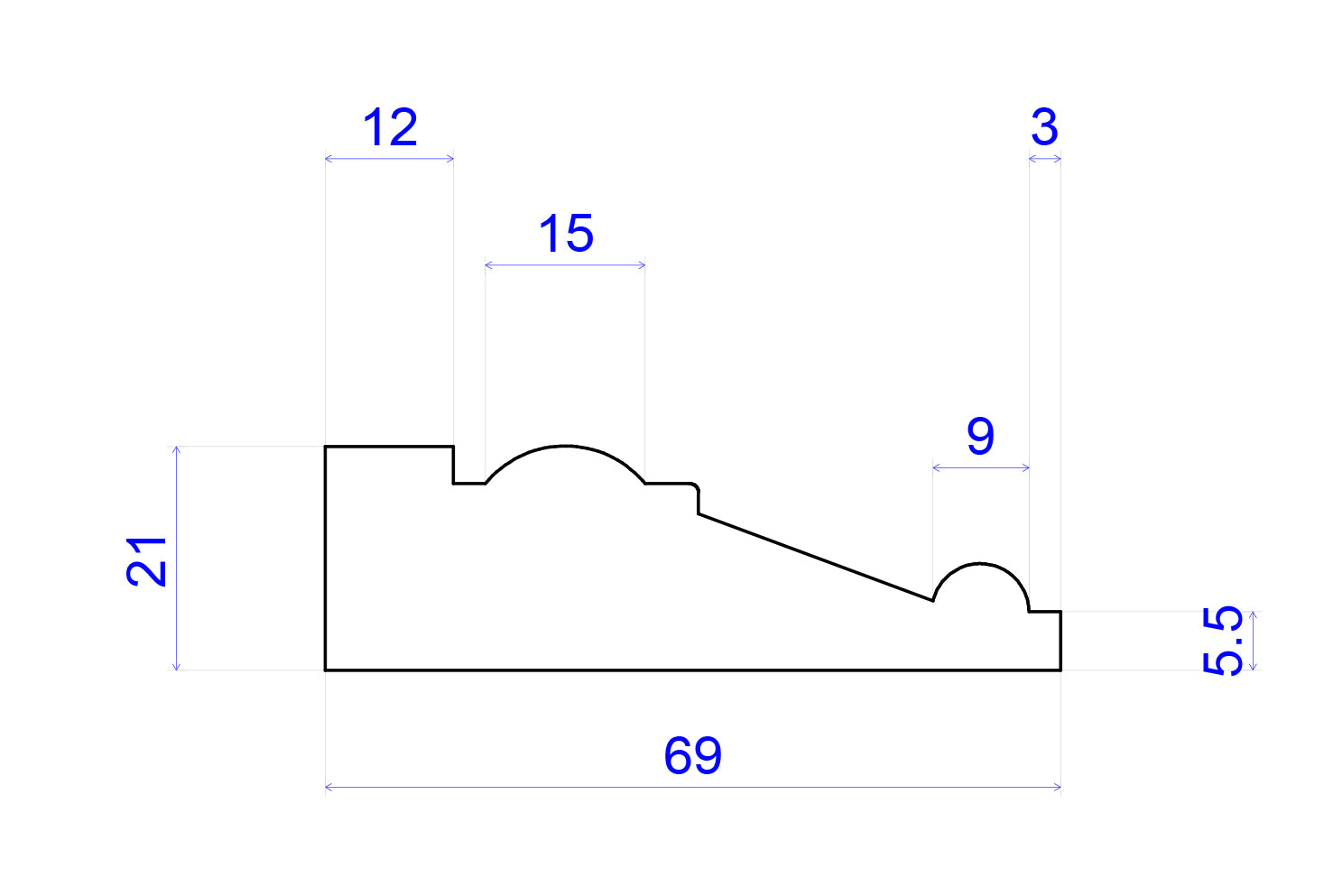 technical image of measurements of victorian timber architrave