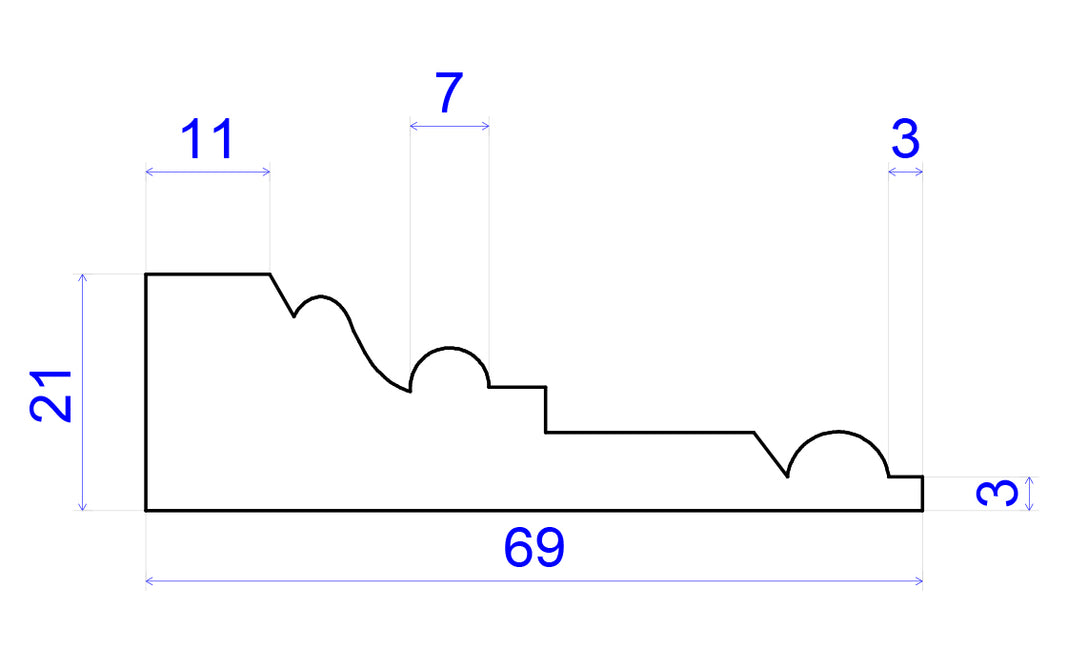 technical image of side aspect of timber architrave with measurements