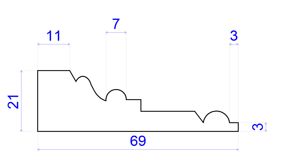 technical image of side aspect of timber architrave with measurements