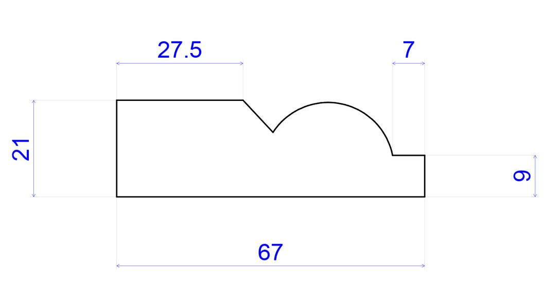 technical image showing measurements of Torus Timber Architrave 67mm x 21mm 