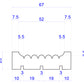 technical image showing measurements of reeded pine Timber Architrave 67mm x 20mm 