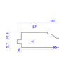 technical image showing Large Victorian Architrave measurements 135mm x 45mm   